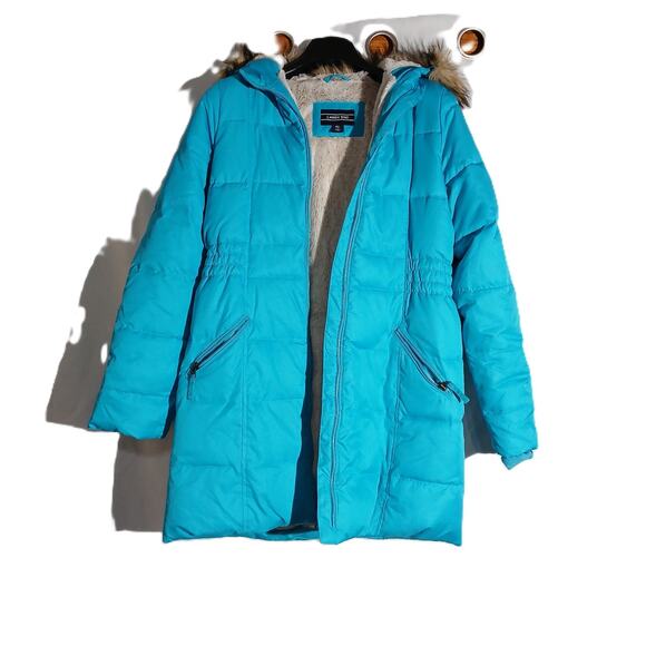 Lands End Girls Parka Cozy Warm with Faux Fur Lining Turquoise Size XL - Picture 1 of 8